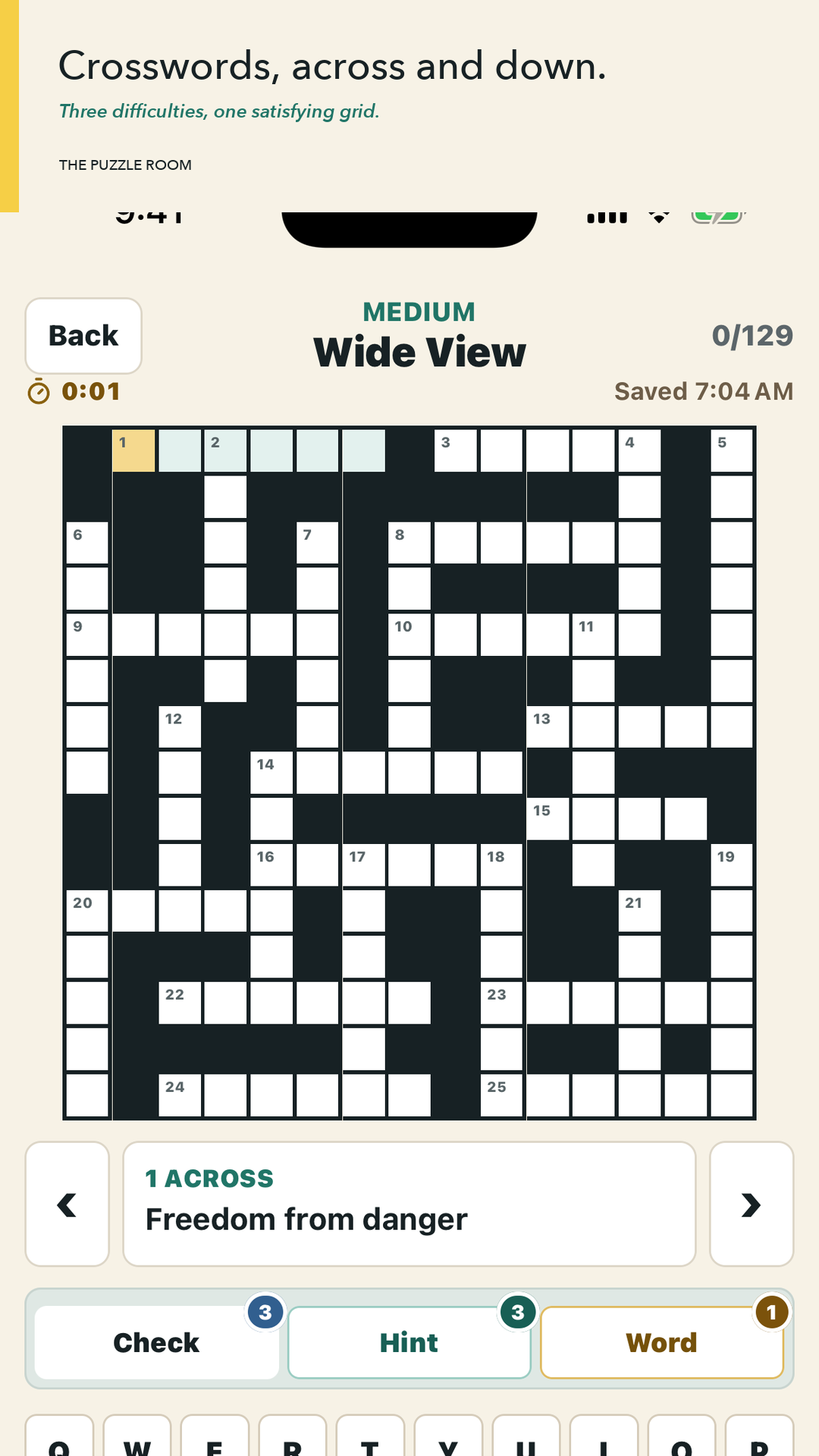 Daily Crossword gameplay screen